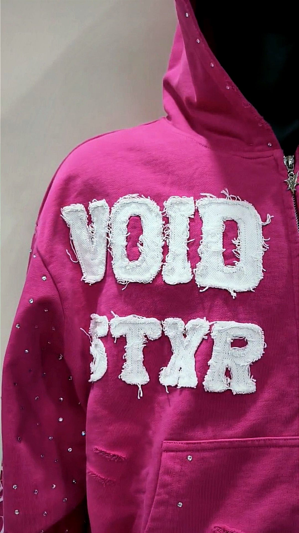 VOIDSTXR “I’m Aware Of My Past” Rhinestone Zip-Up (PINK)