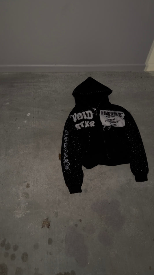 VOIDSTXR “I’m Aware Of My Past” Rhinestone Zip-Up (BLACK)