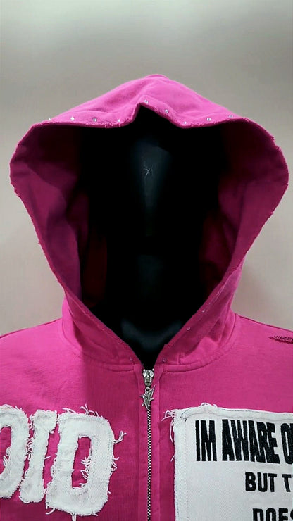 VOIDSTXR “I’m Aware Of My Past” Rhinestone Zip-Up (PINK)