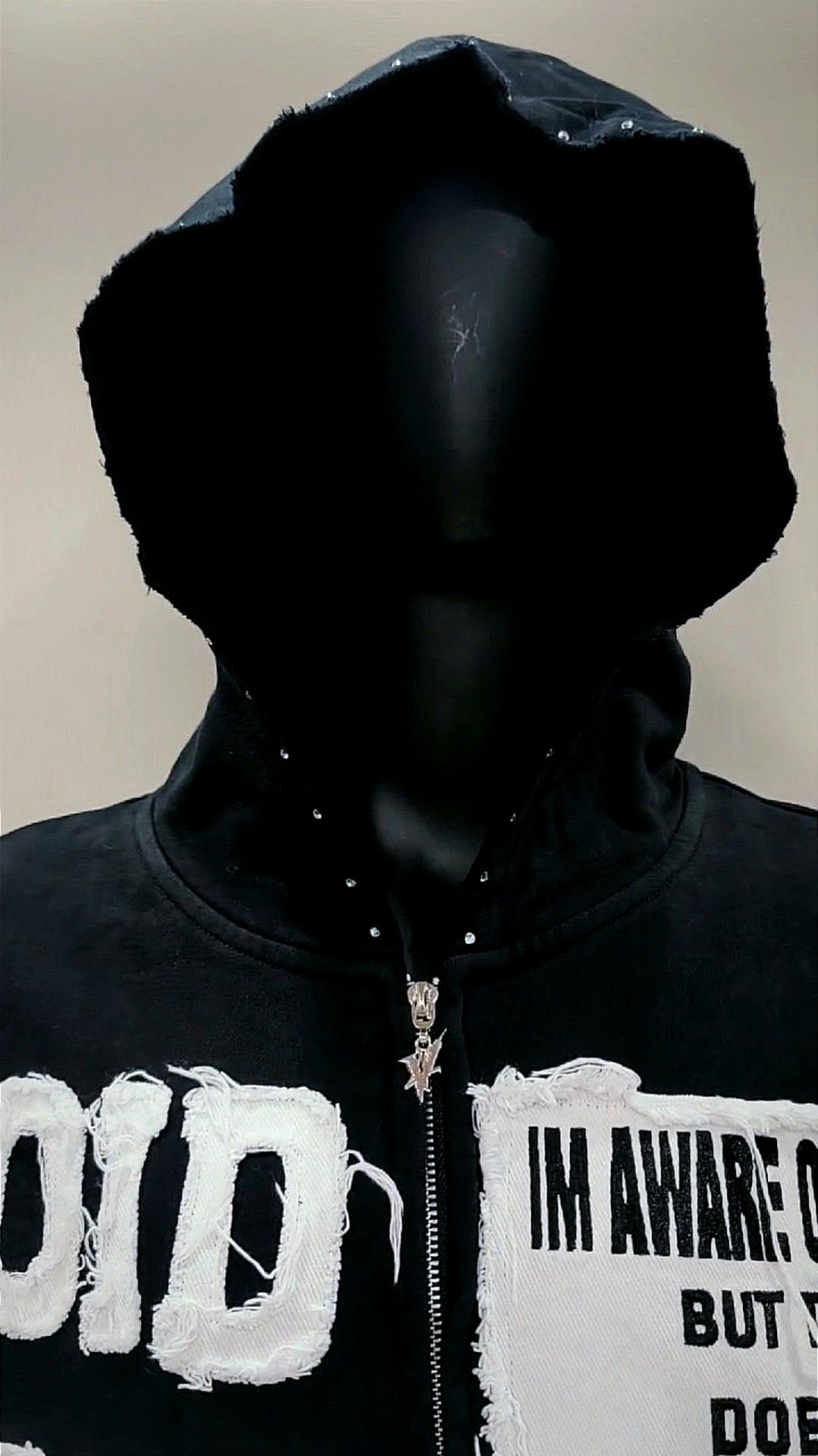 VOIDSTXR “I’m Aware Of My Past” Rhinestone Zip-Up (BLACK)
