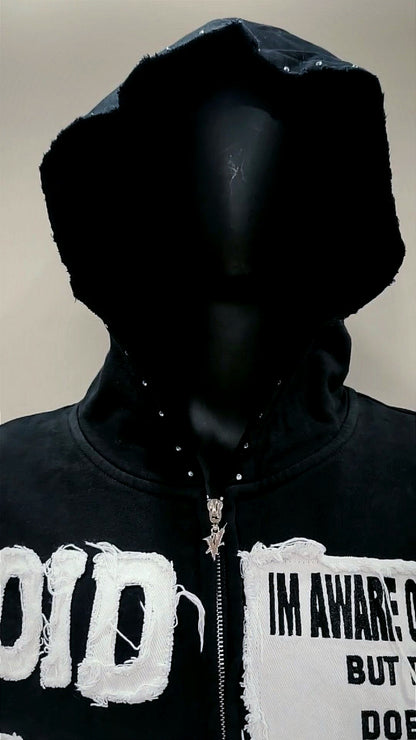 VOIDSTXR “I’m Aware Of My Past” Rhinestone Zip-Up (BLACK)